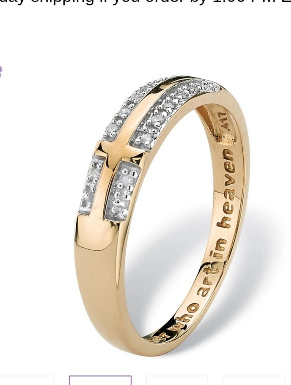 Diamond Accent 10K Gold CROSS Ring 'LORD'S PRAYER' Inscription Size 8